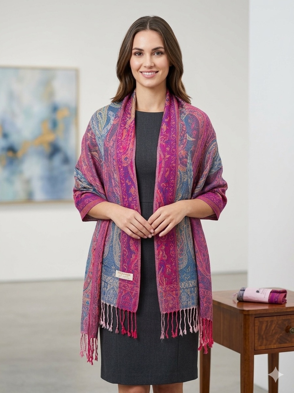 Vibrant Pink & Blue Paisley Pashmina Shawl Wrap - NWT